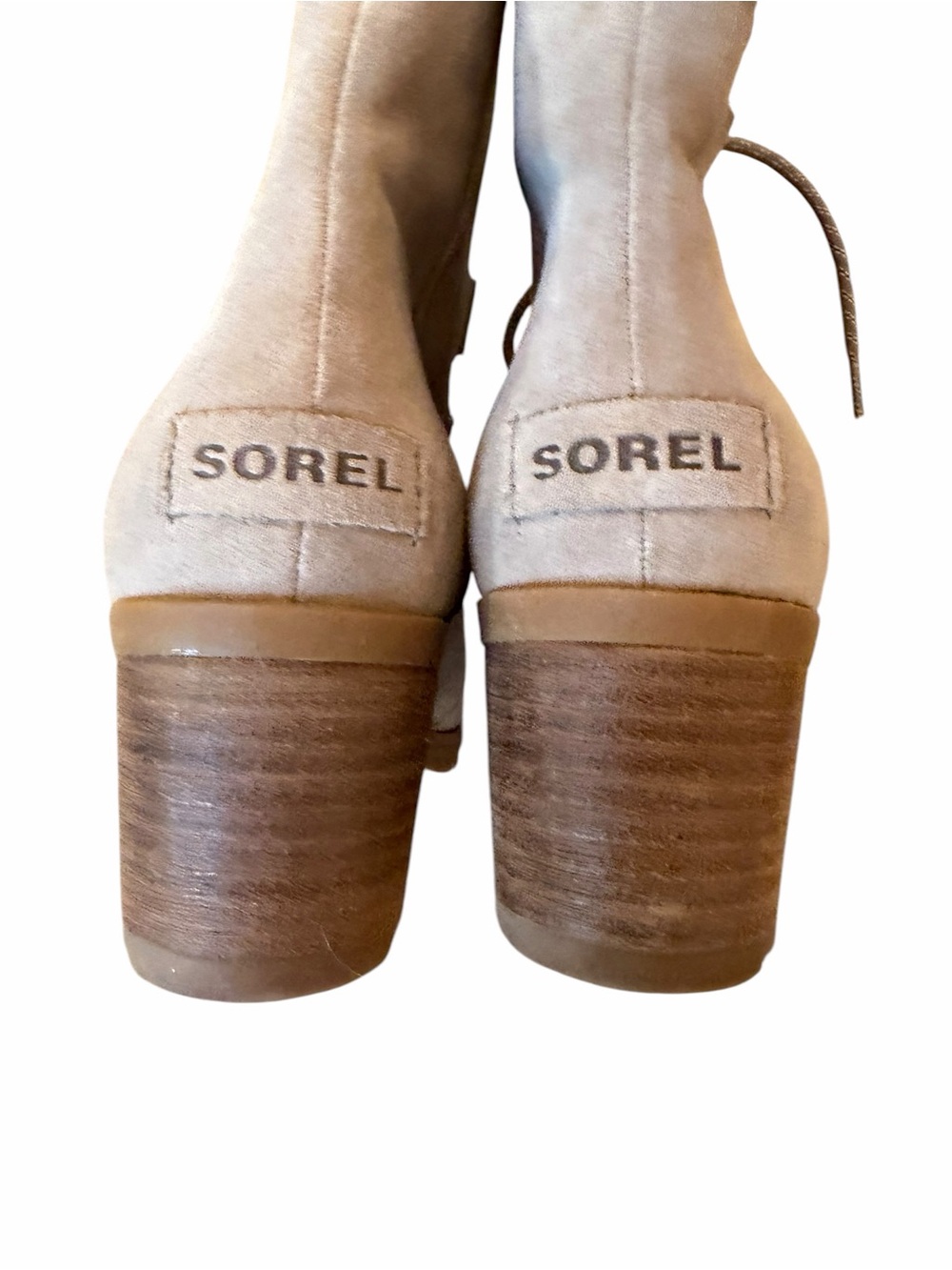 Sorel Women's Cate Lace Block Heel Ankle Booties Taupe Suede Size 8 Comfort - Picture 7 of 10